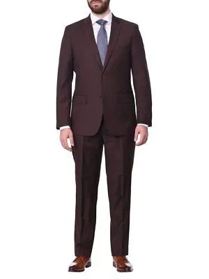 Мужской классический костюм с двумя пуговицами из 100% шерсти, устойчивый к морщинам - однотонный коричневый