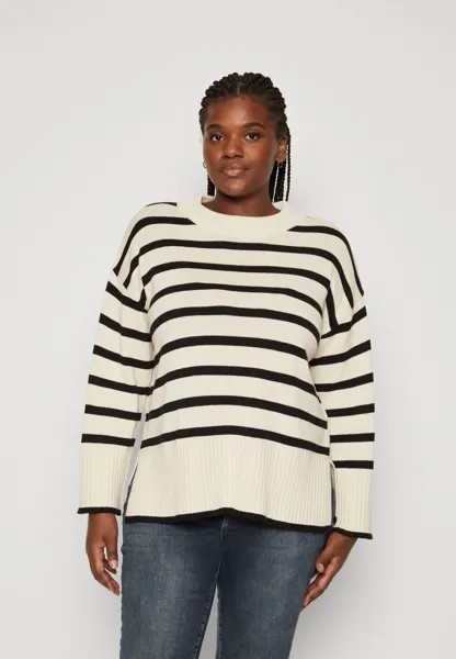 Вязаный свитер CARHELLA LOOSE STRIPED O NECK ONLY Carmakoma, цвет birch/black