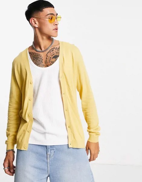Желтый кардиган из хлопкового трикотажа ASOS DESIGN-Зеленый цвет
