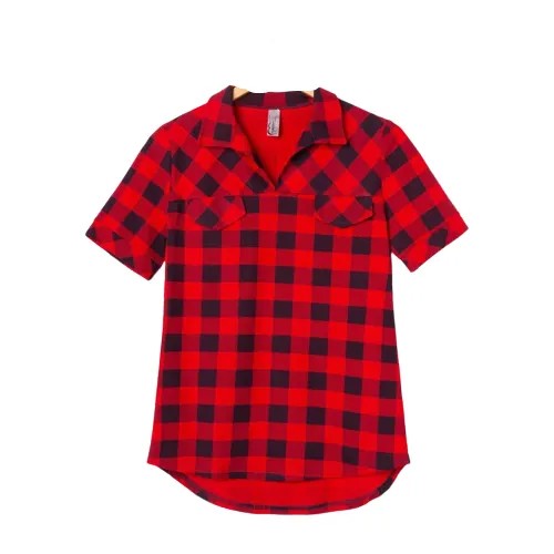 Lovetex.store / Женская футболка-поло в клетку, хлопок / красный / размер 44