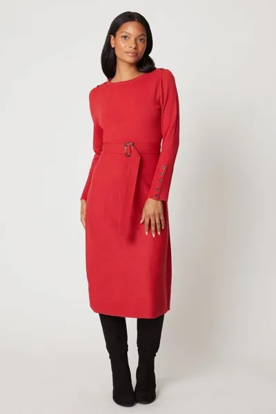 Миниатюрное красное трикотажное платье с разрезом на шее и поясом Wallis, красный