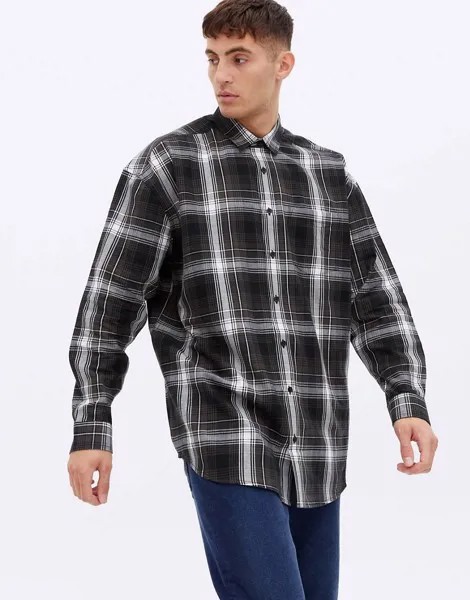 Oversized-лонгслив в клетку в стиле 90-х темного оттенка хаки New Look-Зеленый цвет