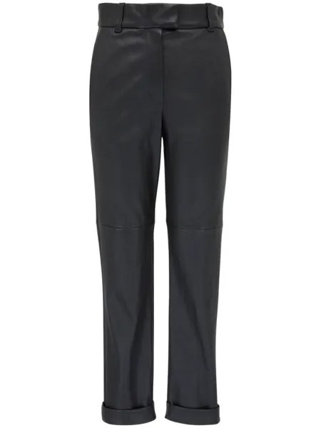 Brunello Cucinelli кожаные брюки с завышенной талией, черный