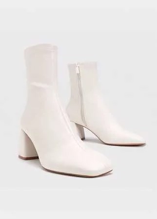 Stradivarius Ботильоны На Среднем Каблуке С Эластичным Голенищем Белый 35