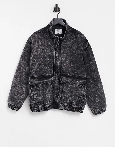 Джинсовый бомбер сс эффектом кислотной стирки Bershka 80's-Серый