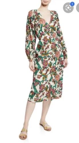 Платье миди с поясом и цветочным принтом «Райские птицы» Figue Malina, 625 долларов США, XS