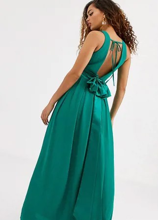 Изумрудно-зеленое платье макси с бантом на спине TFNC Petite Bridesmaid-Зеленый цвет