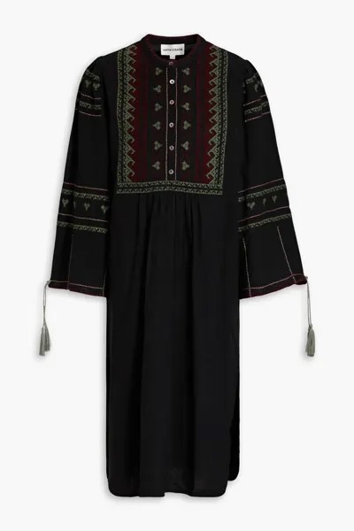 Хлопковое платье с кисточками и вышивкой Antik Batik, черный