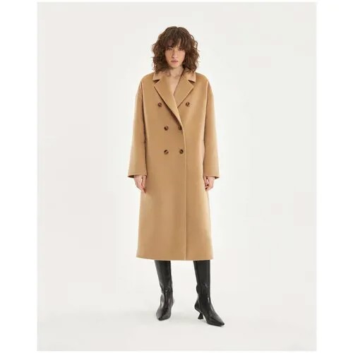 Пальто  SHI-SHI демисезонное, шерсть, силуэт прямой, средней длины, размер 42, коричневый