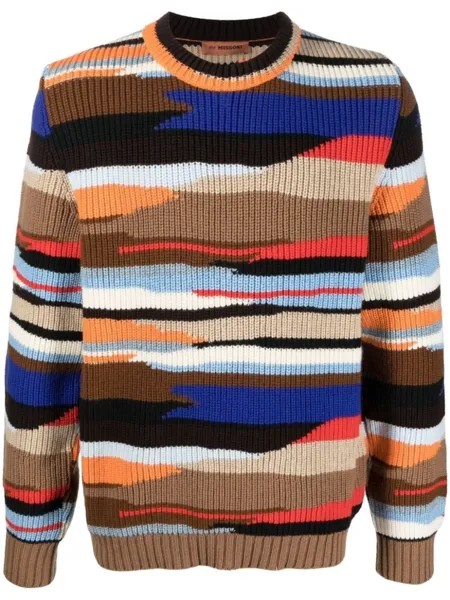 Missoni джемпер в рубчик с абстрактным узором, коричневый