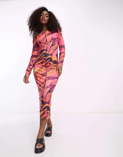 Разноцветное платье миди с абстрактным принтом Vero Moda