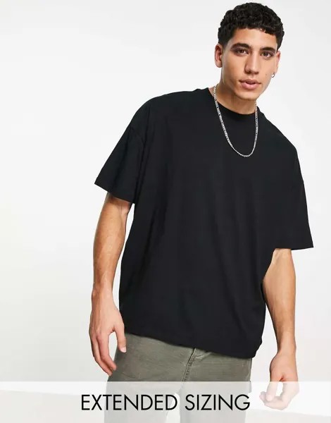 Черная свободная футболка с круглым вырезом ASOS DESIGN-Черный