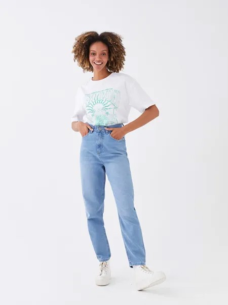Женские джинсовые брюки с высокой талией для мамы LCW Jeans, открытое индиго родео