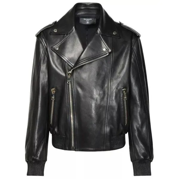Куртка leather jacket Balmain, черный