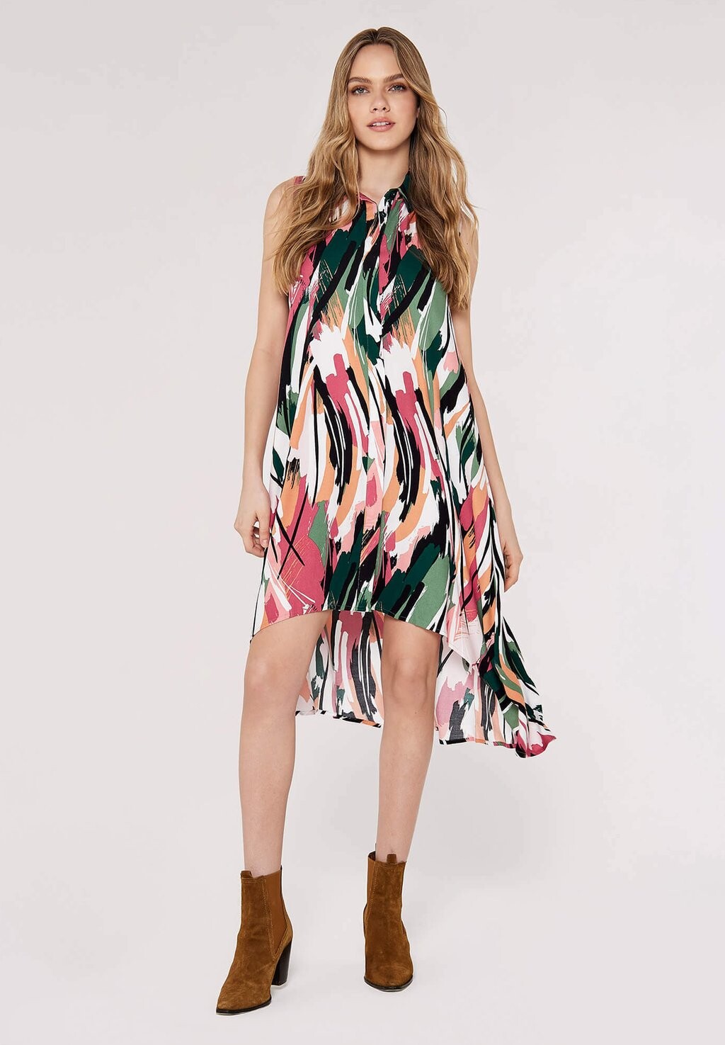Платье-рубашка High Low Sleeveless Apricot, зеленый