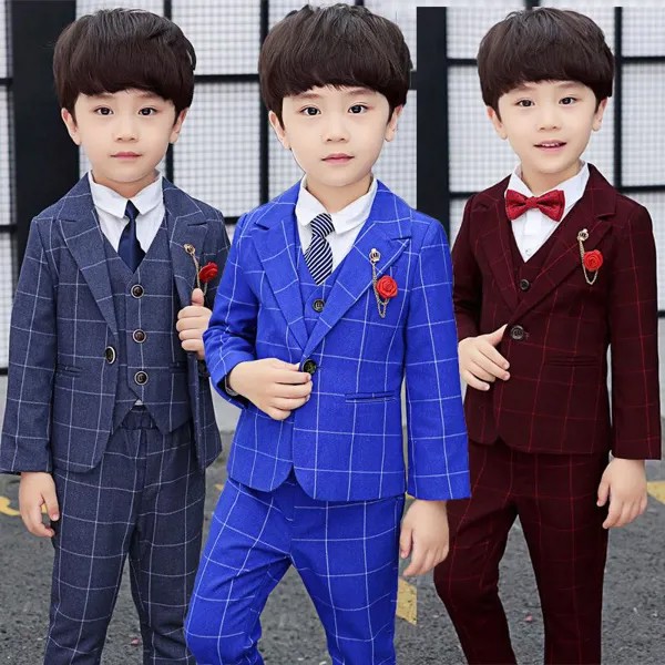 Детские наборы Cloting Kids British Gentleman Vest Three-piece Платье Костюмы Мальчик Костюм Wasit Пальто + Костюм Куртка + Костюм Брюки Наряды 3-цвет 1-9 лет