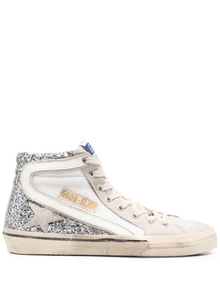Golden Goose высокие кроссовки с блестками, серебристый