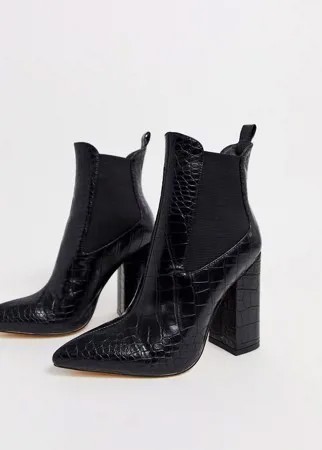 Черные ботильоны на каблуке с эффектом крокодиловой кожи Simmi London Joyce-Черный цвет
