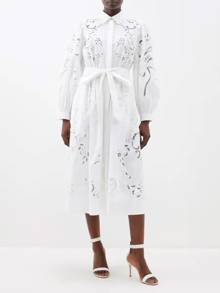 Платье-рубашка из эластичного хлопка с вышивкой Carolina Herrera, белый