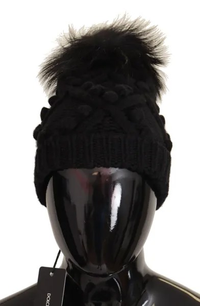 Шапка DOLCE - GABBANA Черная кашемировая зимняя шапка с помпоном, один размер