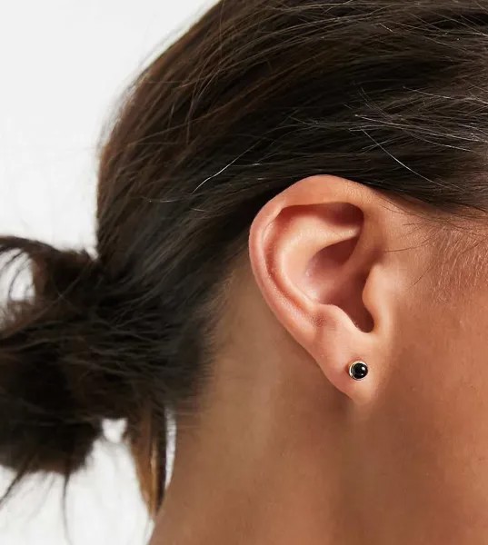 Золотистые серьги-гвоздики с покрытием 14 карат и с черным камнем ASOS DESIGN-Золотистый