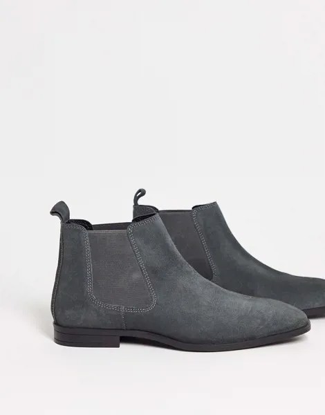 Серые замшевые ботинки челси с подошвой черного цвета ASOS DESIGN-Серый