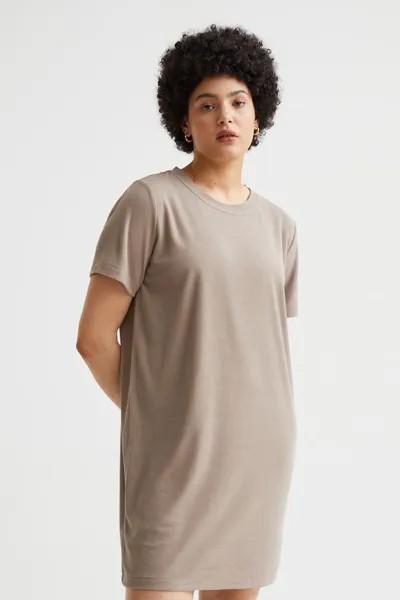 Платье-футболка из махровой ткани H&M, серо-коричневый