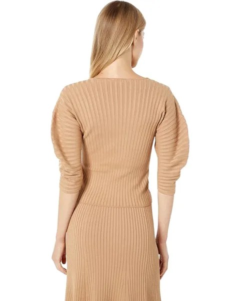 Свитер BCBGMAXAZRIA Pleated Sweater Top, кэмел