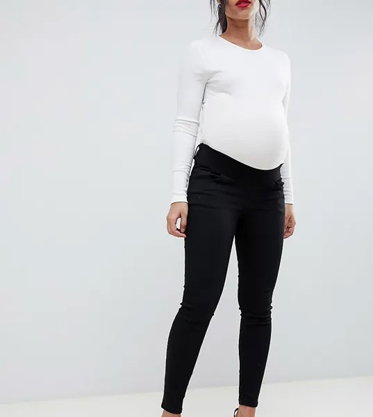 Черные джинсы скинни с завышенной талией и посадкой под животом ASOS DESIGN Maternity - Ridley-Черный