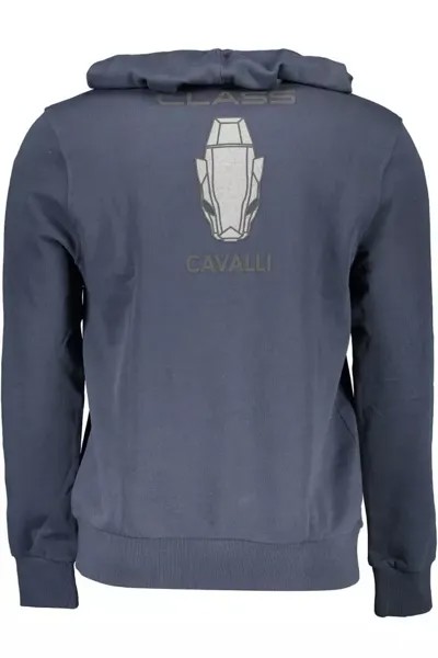 Мужская хлопковая толстовка с капюшоном и принтом логотипа Cavalli Class, синий