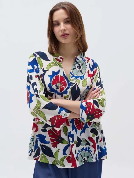 Блузка с принтом и V-образным вырезом Hybrid, цвет white/blue/red