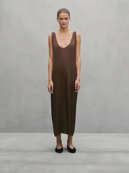 Длинное платье с боковыми пуговицами - студия Massimo Dutti, коричневый