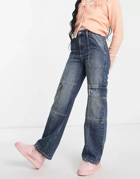 Темные винтажные джинсы карго с широкими штанинами Miss Selfridge