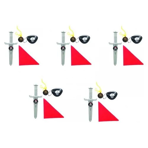 Набор пирата, 4 предмета: кинжал серебряный, бандана, наглазник, медальон (5 наборов в комплекте)