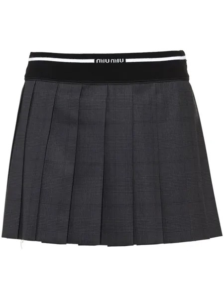 Miu Miu плиссированная мини-юбка в клетку Glen, серый