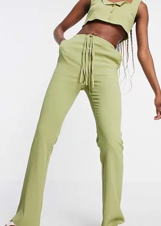 Зеленые расклешенные брюки из ткани с мятым эффектом с завязками на талии от комплекта ASOS DESIGN Tall-Зеленый цвет