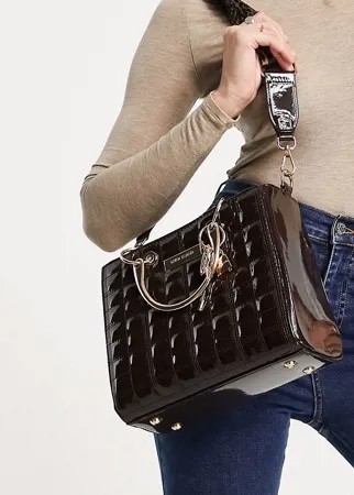 Коричневая лакированная сумка-тоут с кошельком River Island-Коричневый цвет