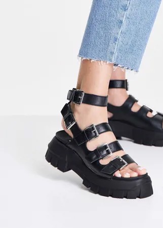 Массивные кожаные сандалии с пряжками черного цвета Topshop Peace-Черный цвет