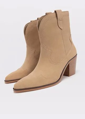 Stradivarius Кожаные Ботильоны В Ковбойском Стиле Бежевый 41