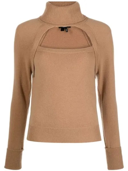 PAIGE cut-out detail roll-neck sweater, коричневый