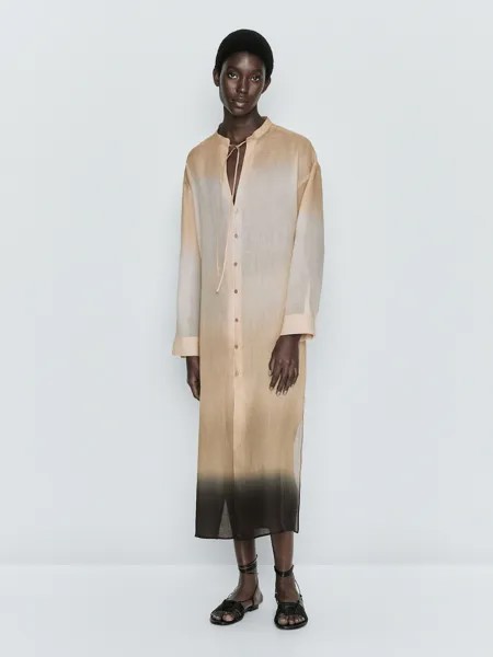 Платье-туника рами с омбре Massimo Dutti, кремовый