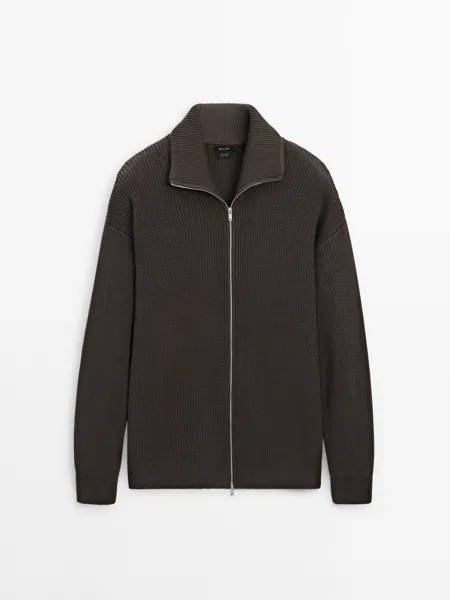 Кардиган на молнии из 100% хлопка Massimo Dutti, зеленый