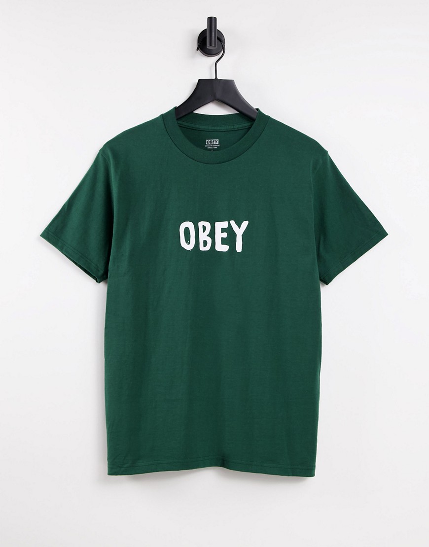 Oversized-футболка с маленьким логотипом Obey-Зеленый цвет