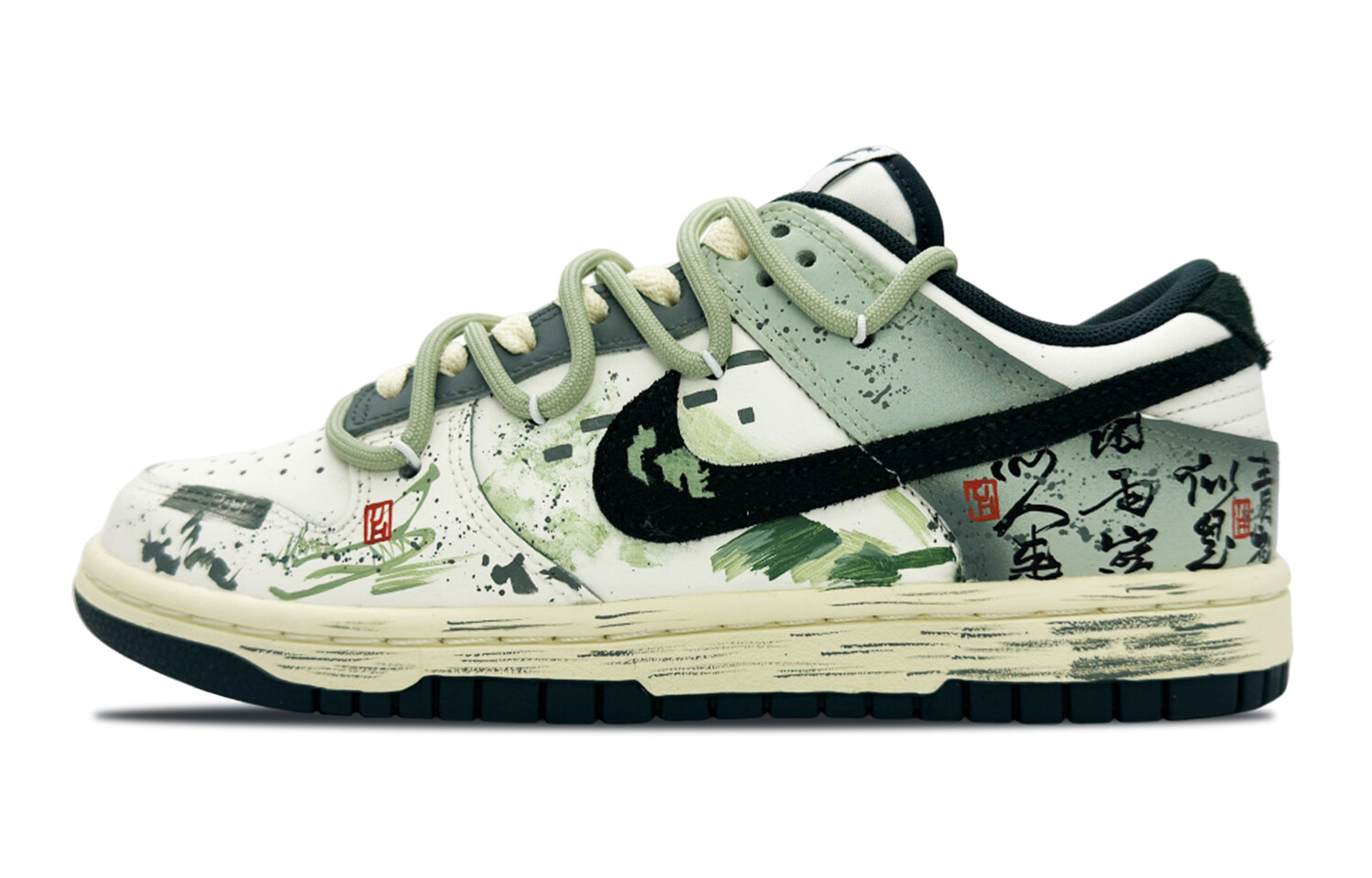 Кроссовки Nike Dunk Skateboarding Shoes Unisex Low-top White/green, зеленый