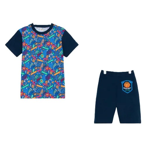 Комплект (футболка и шорты) для мальчика, цвет темно-синий, рост 110