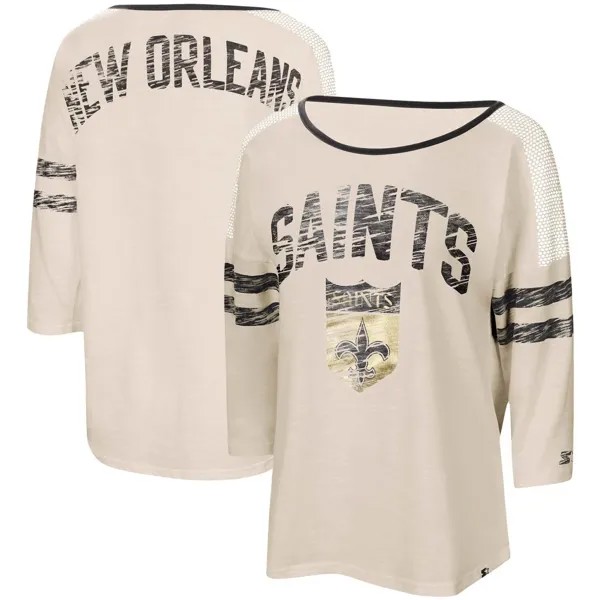 Женская стартовая белая/черная футболка New Orleans Saints с круглым вырезом и рукавами 3/4 Starter