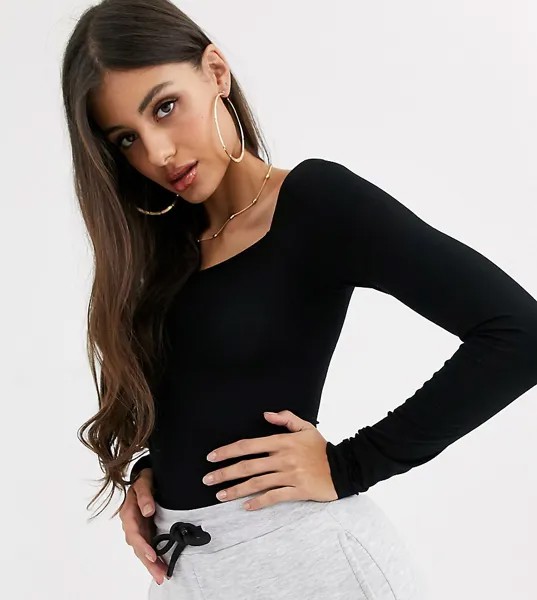 Черное боди с длинными рукавами и квадратным вырезом ASOS DESIGN Tall-Черный