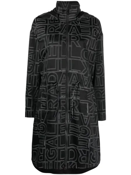 Karl Lagerfeld logo jacquard hooded parka, черный