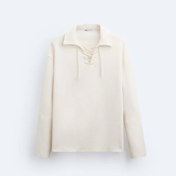 Лонгслив поло Zara Rustic Textured, кремовый