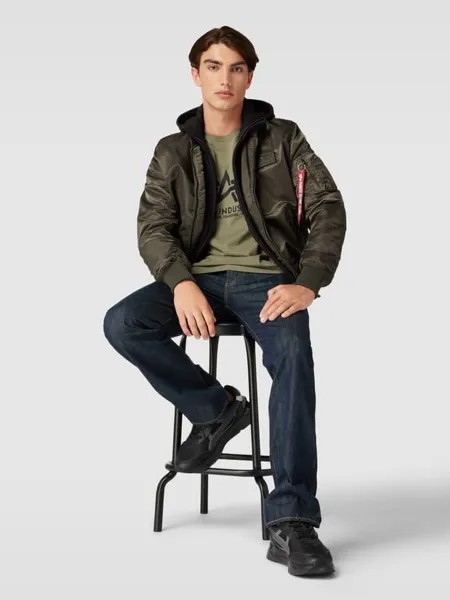 Бомбер с капюшоном Alpha Industries, темно-зеленый